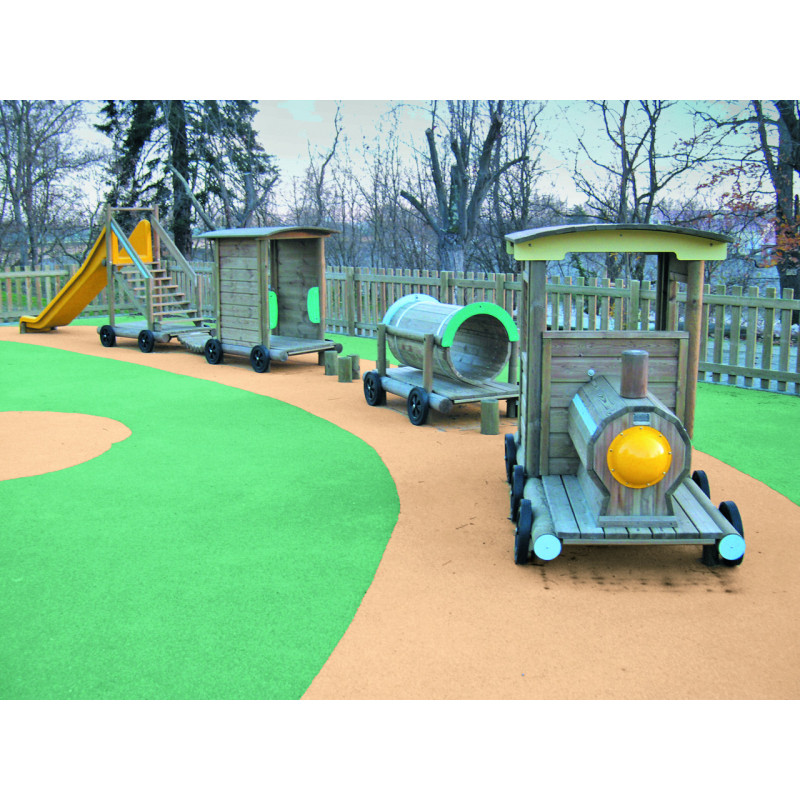 Locomotive + Pas de géant + wagon citerne + wagon voyageurs + Passerelle souple + wagon toboggan