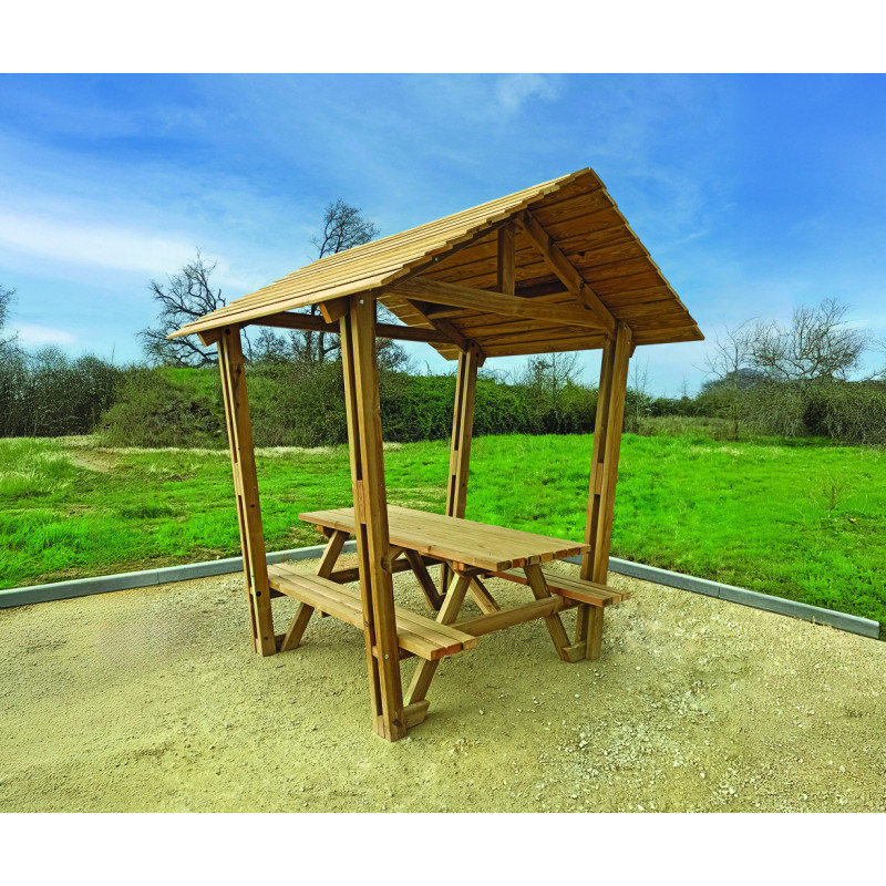 Table pique nique bois avec toit ORÉVIA