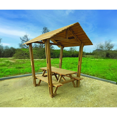 Table pique nique bois avec toit ORÉVIA